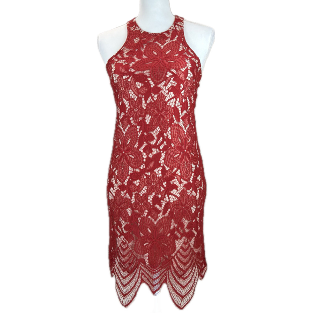 Express Floral Lace Sheath Mini Dress XS Red Sleeveless Lined Event Romantic Zip